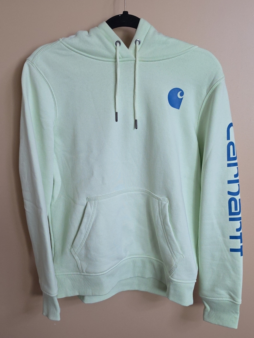 Carhartt Mint Green Hoodie with Blue Sleeve Logo